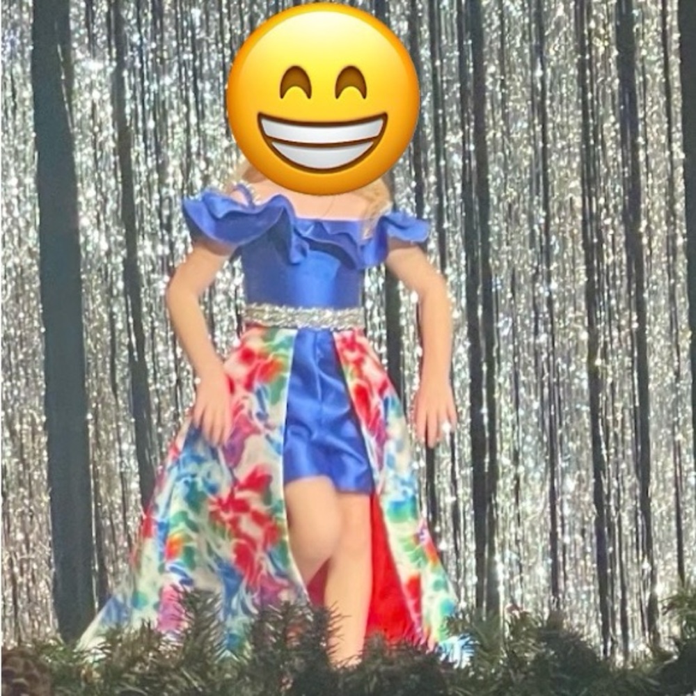 Pop Vibrant Kids Formal Dress with Blue Detail